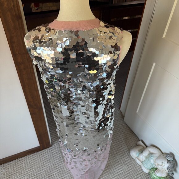 ZARA Silver Sequin Maxi Dress with Blush Pink Hem | Size M - Picture 7 of 8